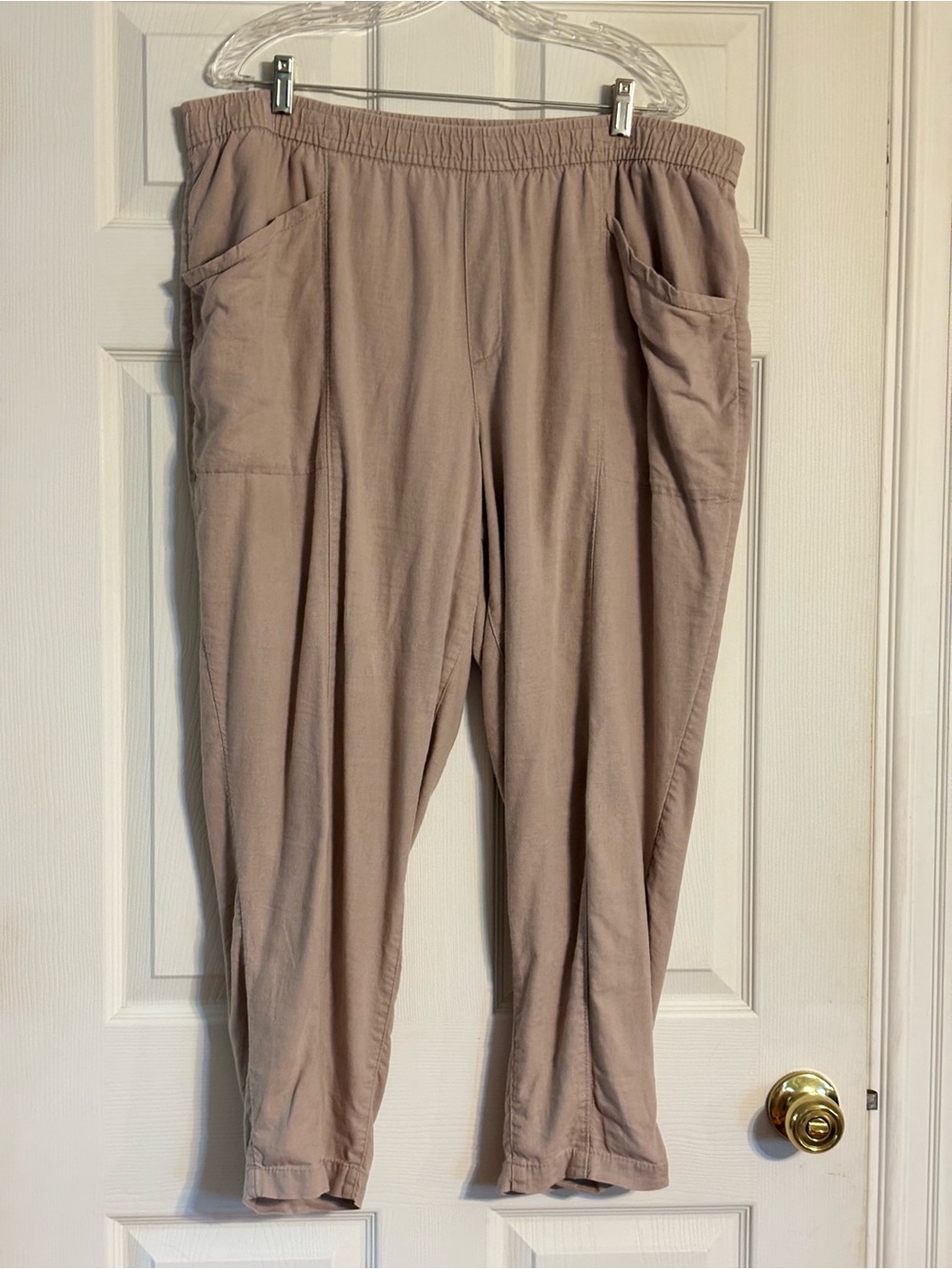 Old Navy Beige Linen Blend Drawstring Elastic-Waist Pants